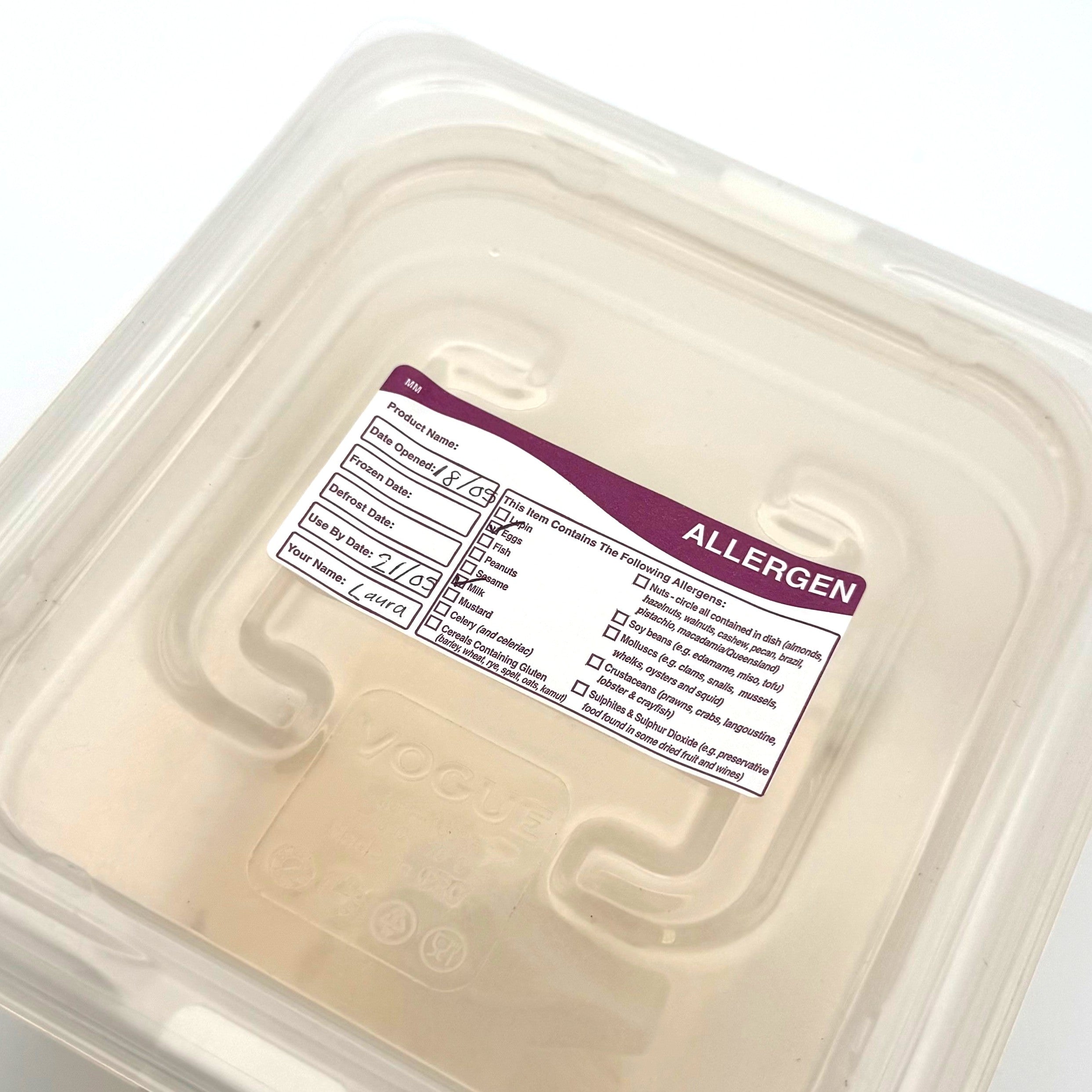Allergen Multipurpose Shelf Life Label with tick Box Identification Use By, Date Opened, Defrost, Frozen Date, Allergen Identification Compliance Labels 500 Labels per roll 40 x 80mm