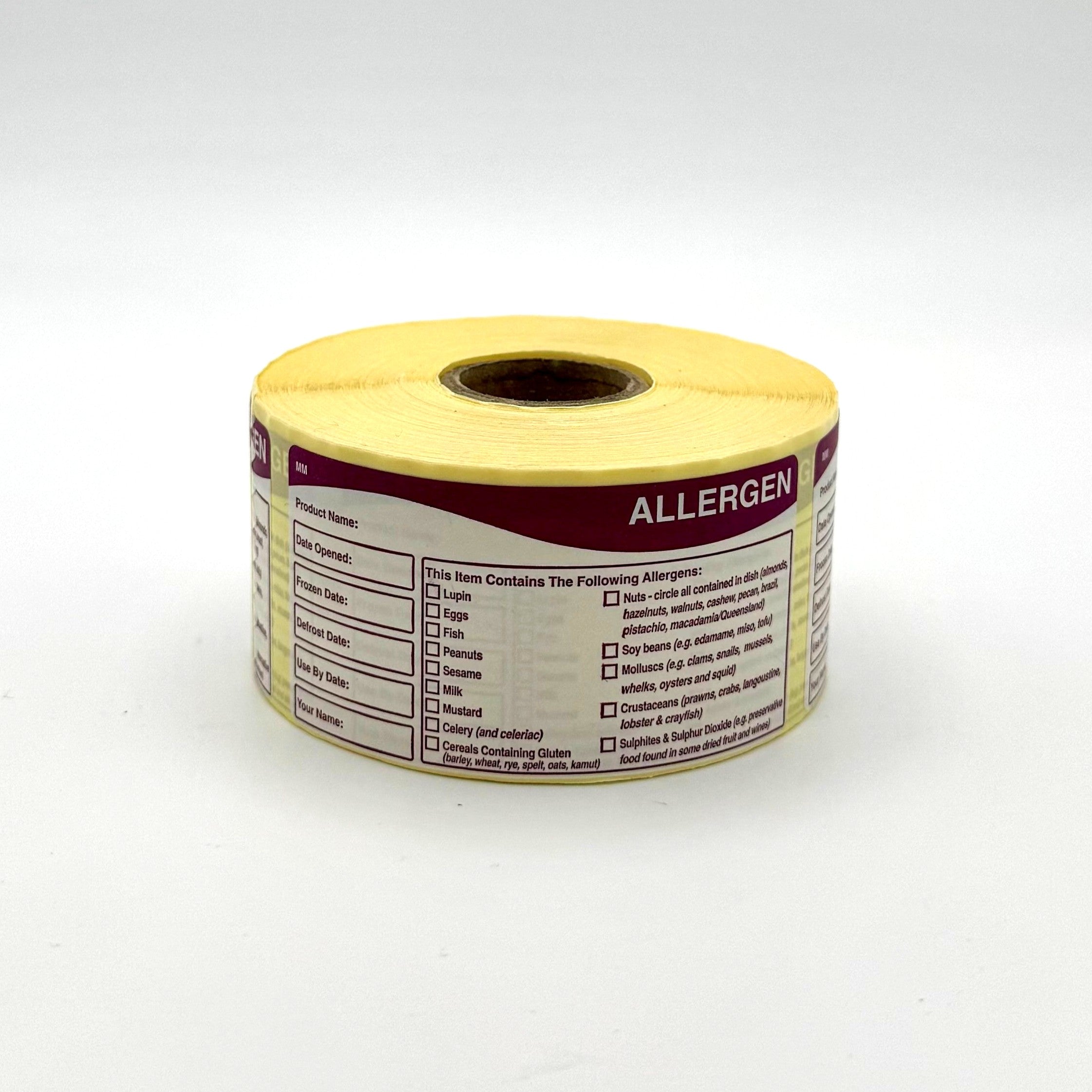 Allergen Multipurpose Shelf Life Label with tick Box Identification Use By, Date Opened, Defrost, Frozen Date, Allergen Identification Compliance Labels 500 Labels per roll 40 x 80mm