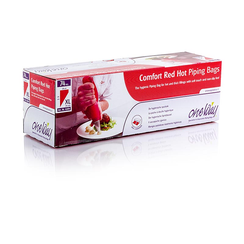 Oneway Comfort Red Hot Piping Bags for hot, thick fillings, sauces, and melted chocolate from Masterline Red.