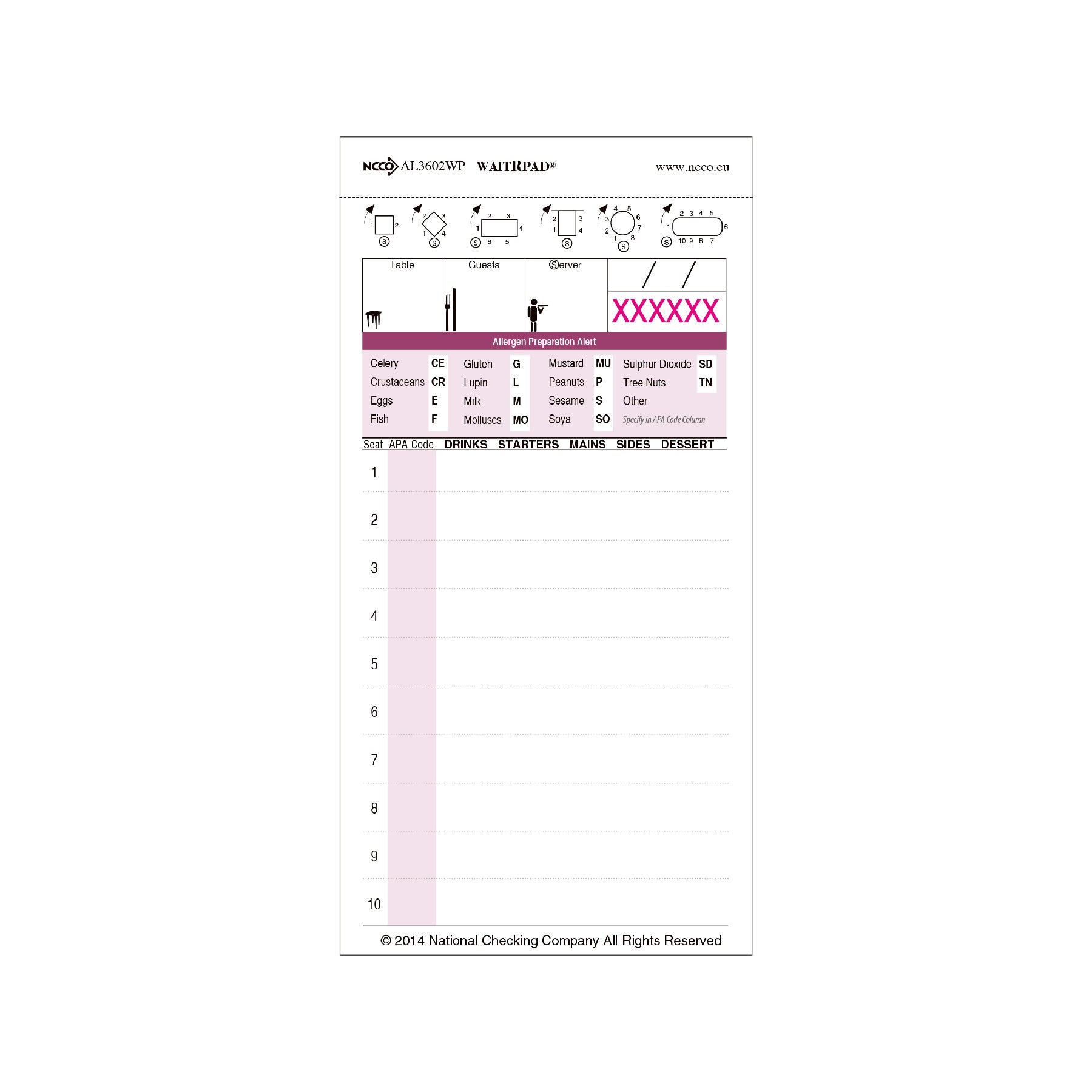 AL3602WP Medium Two-Part Carbonless Allergen Restaurant Cafe Order Pads WaitRpads