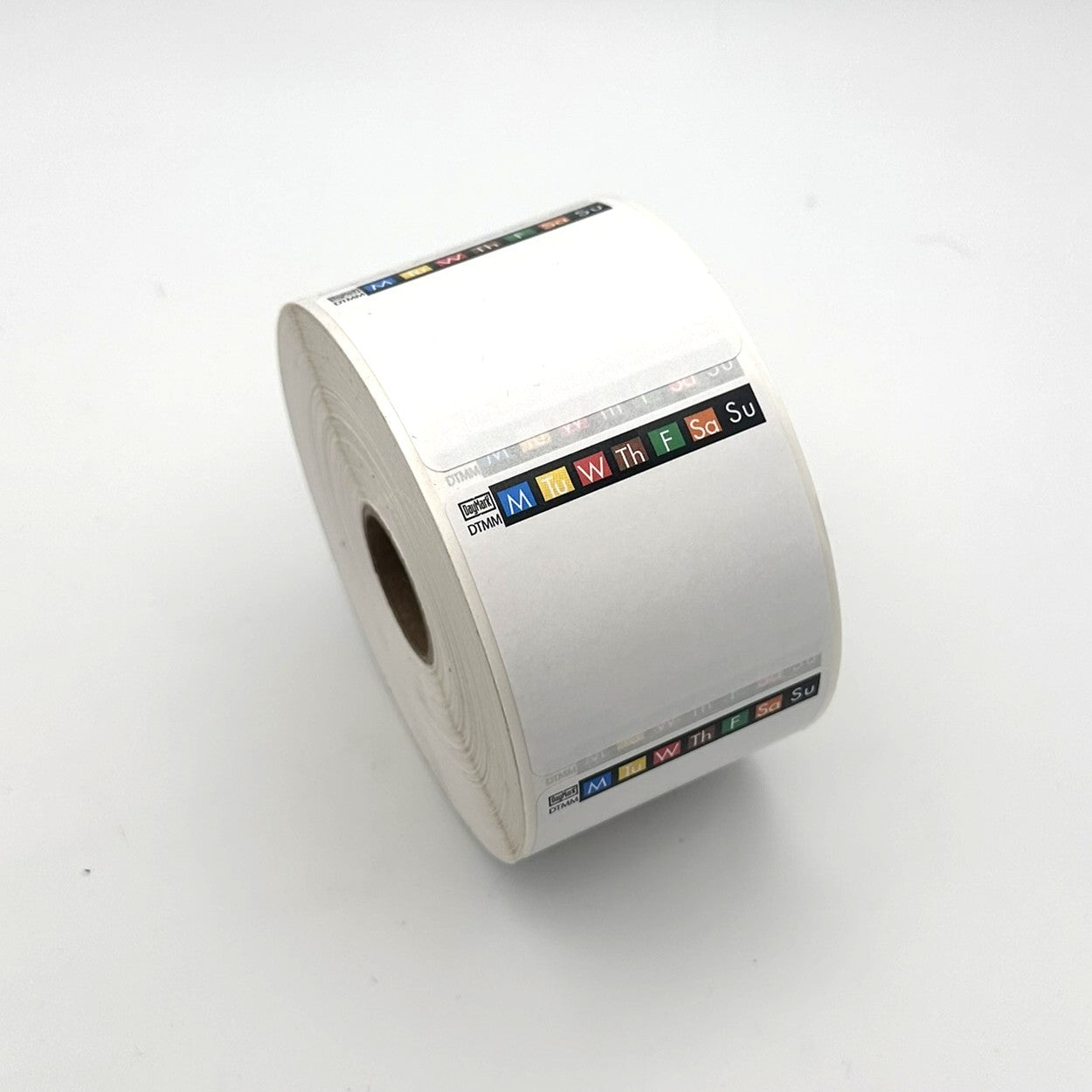 Day of the week labels with colour swatches on a white background used with the Matt 85 Printer