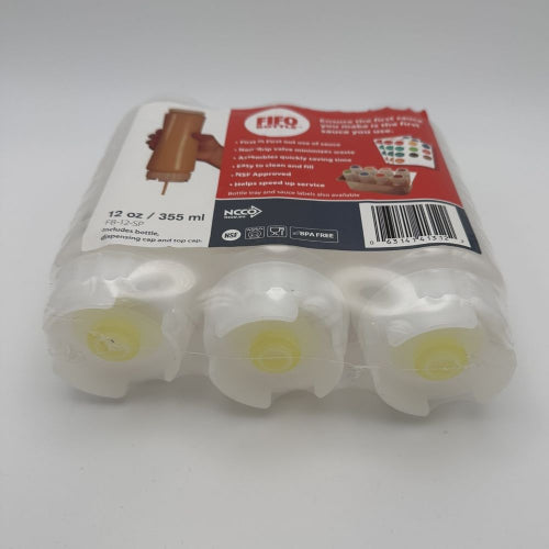 FIFO Sauce Dispensing Bottles including dispensing cap and top cap