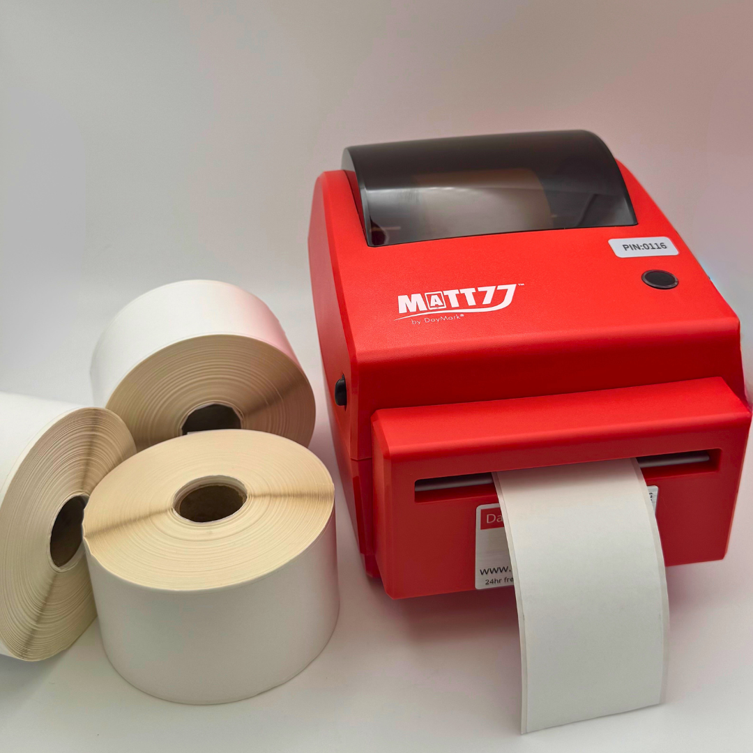 Matt 77 Direct Thermal Printer – Continuous Feed Bluetooth Food Label Printer for Grab & Go Labelling
