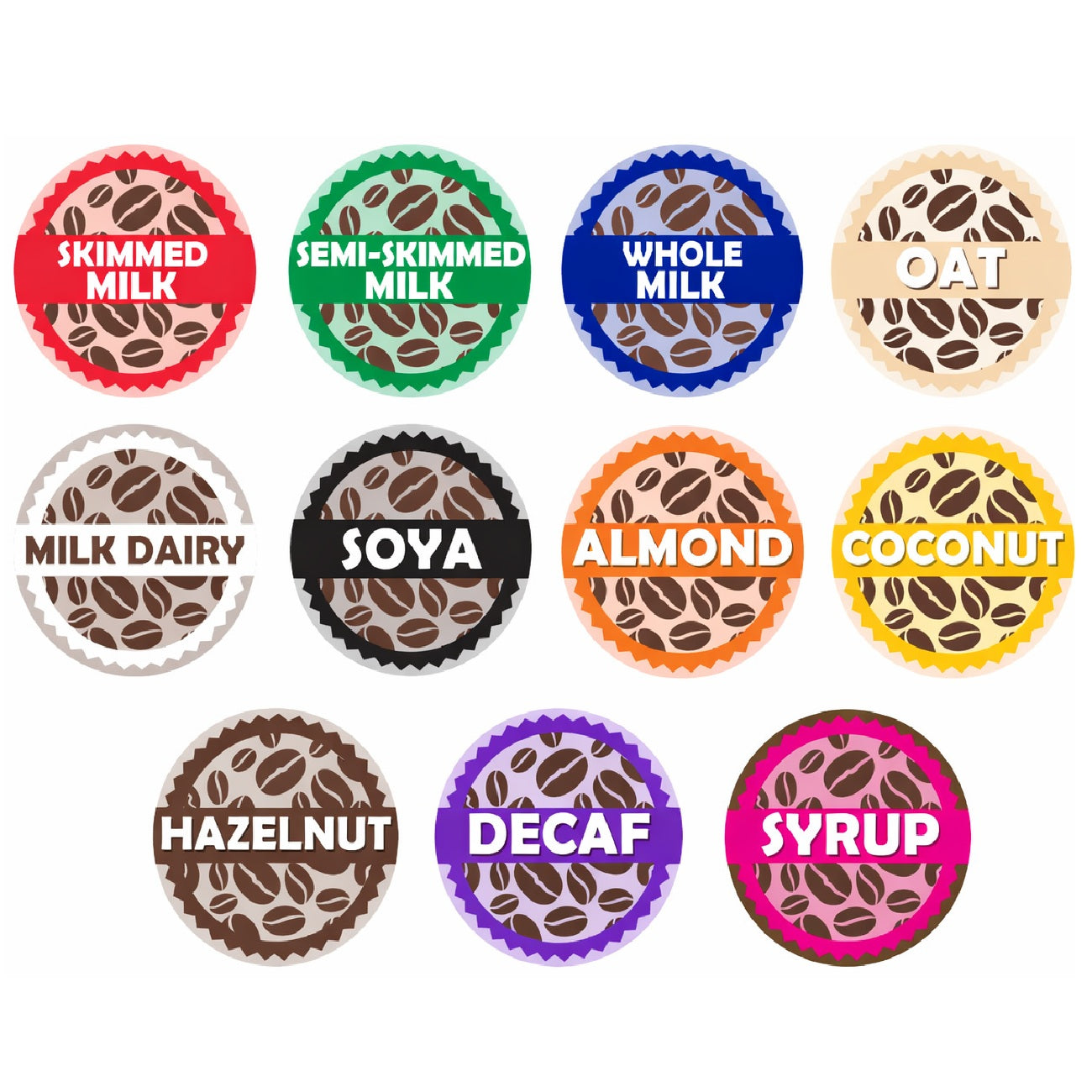Pick n Mix Coffee Shop Barista Labels with Dispenser (Choose 7 rolls for discount applied at checkout) - Catering Safe