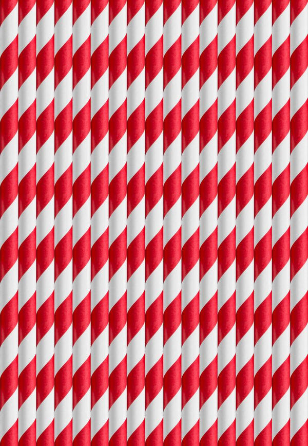 Red Stripe Paper Straw 6mm x 200mm Bio-degradable