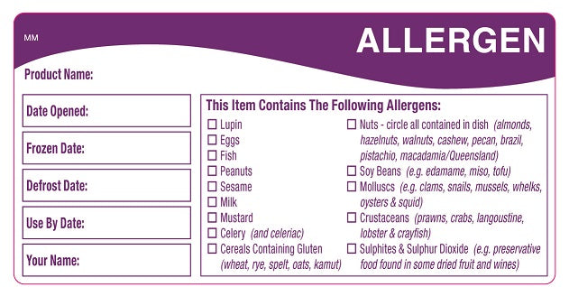 Premium Allergen-Allergy Storage Shelf Life Label 50mm x 100mm 500 labels per roll Natasha's Law - Individually wrapped for hygiene