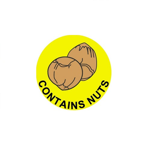 131301 Contains Nuts 25mm Circle Yellow Label DuraMark