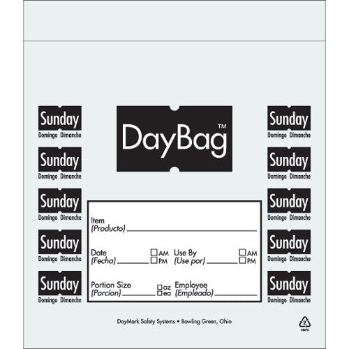 SUNDAY 6.5 x 7 Inch Day of the Week Portion Control Bags 112384