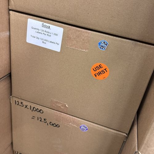 CS38O- USE FIRST Stock Rotation Label Sticker 38mm Bright Orange 500 Labels per roll