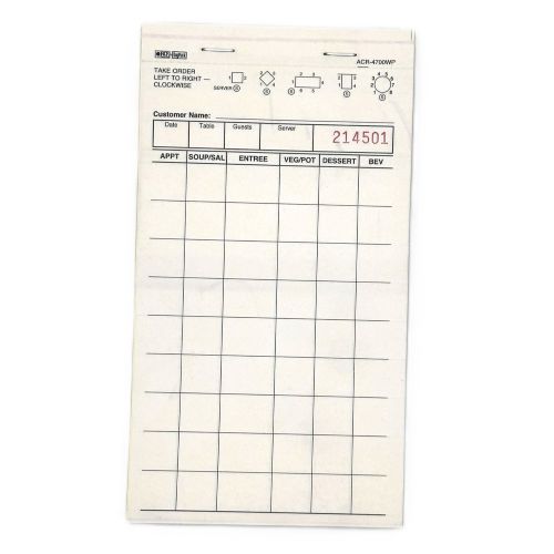 DayMark Pre Printed Guest Checks Restaurant Order Pads 108mm x 197mm Large Pack 10