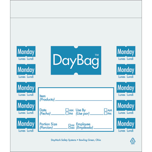 MONDAY 6.5 x 7 Inch Day of the Week Portion Control Bags 2000 bags per case 112378