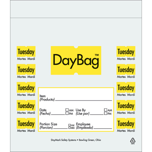 TUESDAY 6.5 x 7 Inch Day of the Week portion control Bags 2000 bags per case 112379