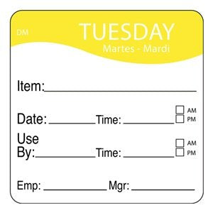 1100532 - Tues - Use By Date Time 51mm x 51mm DM - Catering Safe