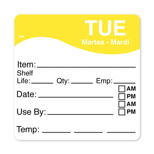 1100612 - Tues - Shelf Life Date Time 64mm x 64mm MM - Catering Safe
