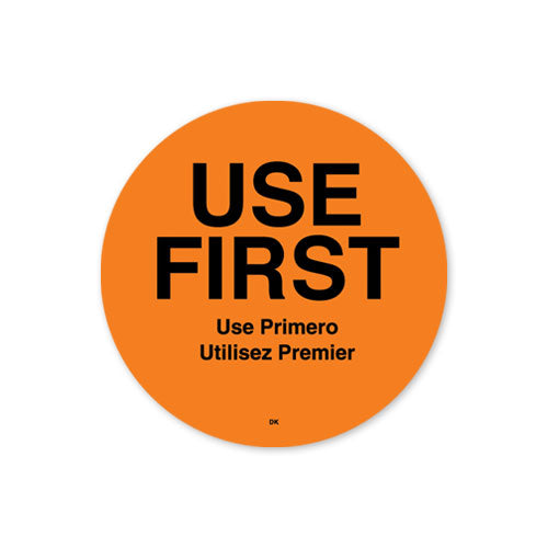 110358 - Use First bilingual 51mm Circle Orange Label DuraMark