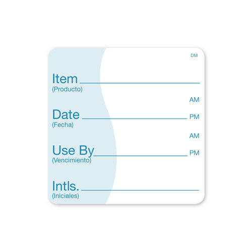 112438 - Bilingual, Item-Date-Use By 51mm x 51mm dissolvable label - 250 labels per roll