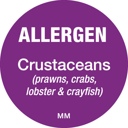 116140 - Daymark 25mm Circle Purple Crustaceans Allergen Label 1000 labels per roll