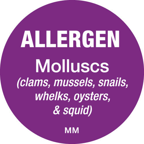 116147 - Daymark 25mm Circle Purple Allergen Molluscs Labels 1000 labels per roll