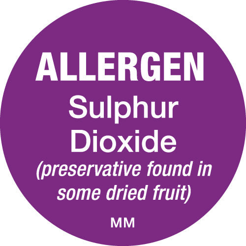 116148 - Daymark 25mm Circle Purple Allergen Sulphur Dioxide Labels 1000 labels per roll