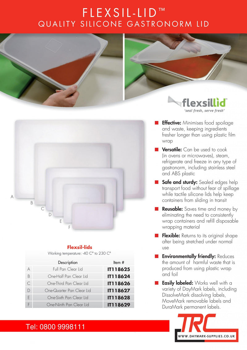 Flexsil lid Gastronorm Silicon Clear lid 1/4 Quarter Pan