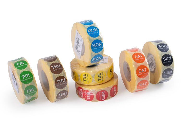 19mm Circle days of the week labels, REFILL (All 7 days 1000 labels per roll).