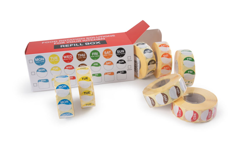 1131991- Monday 19mm Circle Food Rotation Label 1000 Labels Per Roll