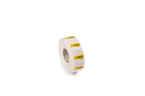 1100372 - Tuesday - 19mm x 19mm Dissolvable Labels DM 1000 Labels Per Roll