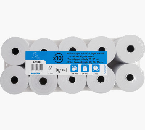 Exacompta Thermal Paper for Receipt Printers, Scales and Other Machines 1 ply 55 g (80x60x12mm) Pack 10