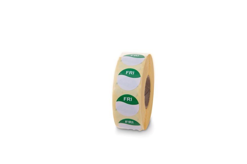 19mm 1/2 circle days of the week labels-REFILL (All 7 days 1000 labels per roll)