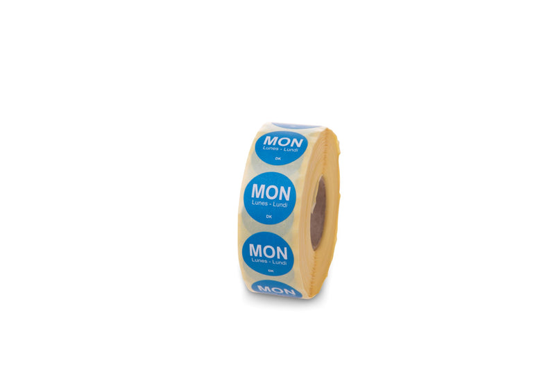 19mm Circle days of the week labels, REFILL (All 7 days 1000 labels per roll).